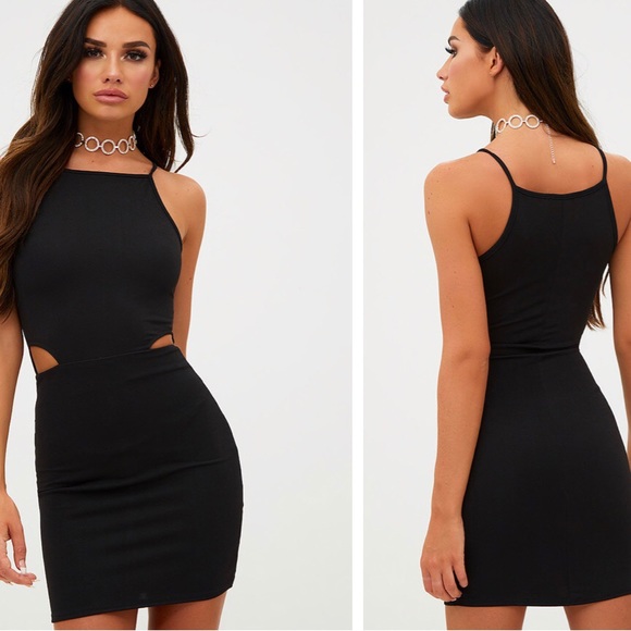 pretty little thing black high neck dress